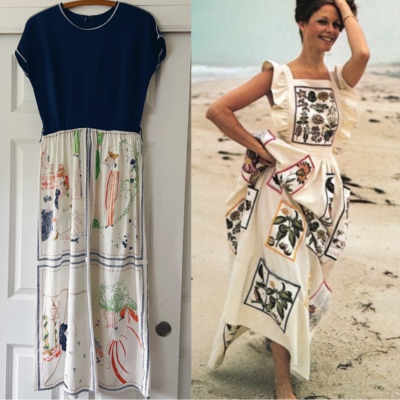 Joan Curtis vintage 70s Paris style Navy and White Women's Dress size M/L‎